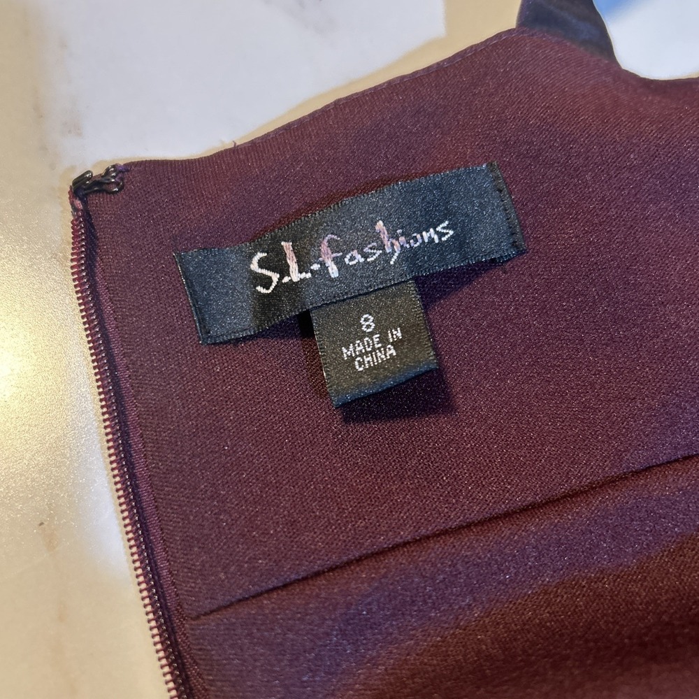 SL Fashions ~ Eggplant Purple V-Neck Pleated Fit & Flare Party Dress 8P NEW $128 - Picture 4 of 12